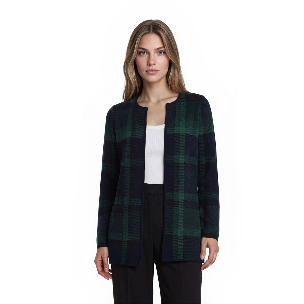 Talbots Plaid Merino Wool Cardigan Sweater Women's Medium Petite MP Blackwatch